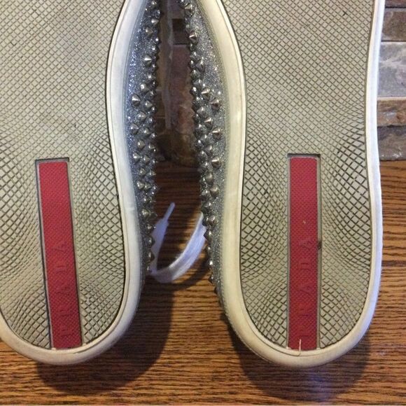 PRADA Silver Clitter Stud Low Top Sneakers - Picture 7 of 8
